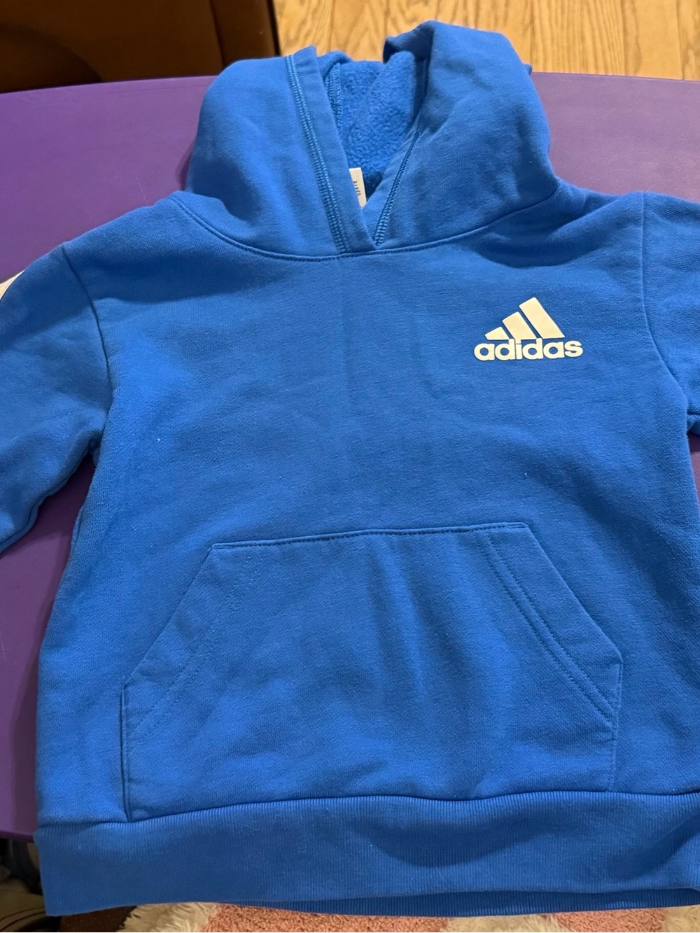adidas Bright Blue Kids Pullover Hoodie with White Logo